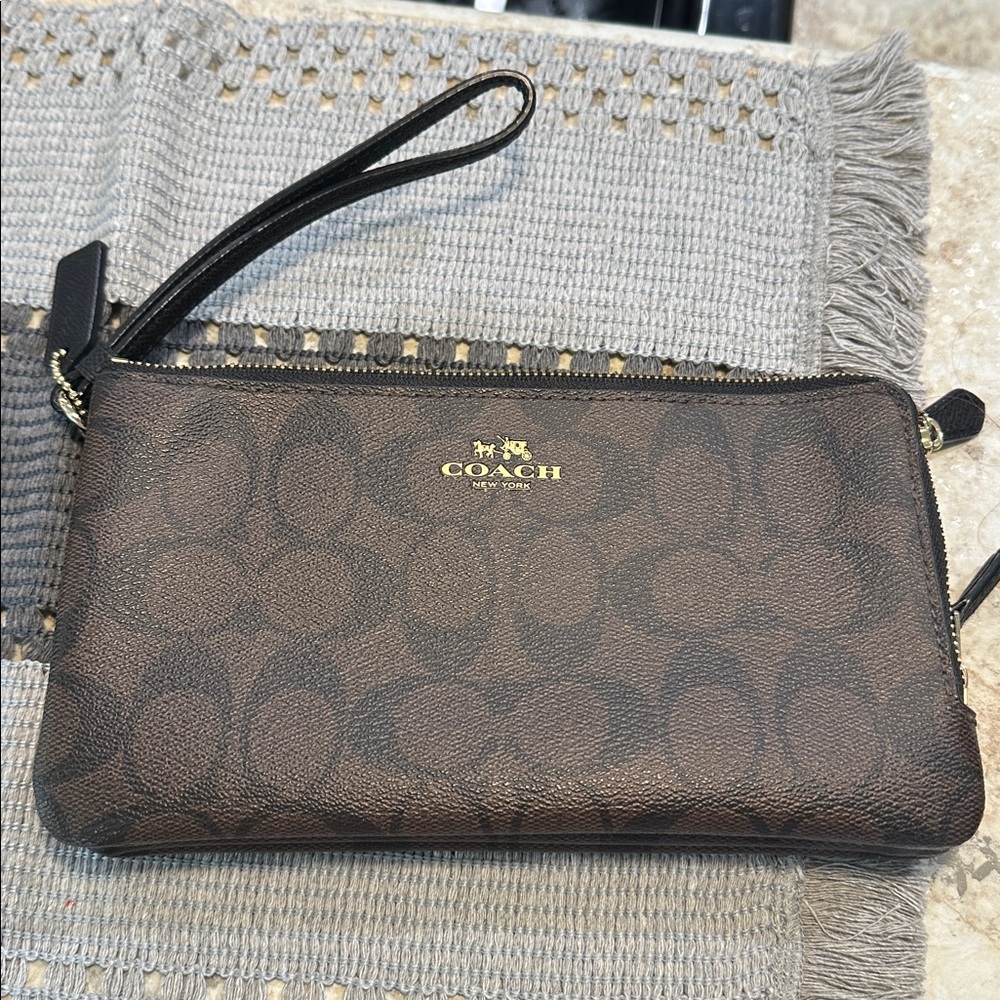 Coach Dark Brown Signature Wristlet
